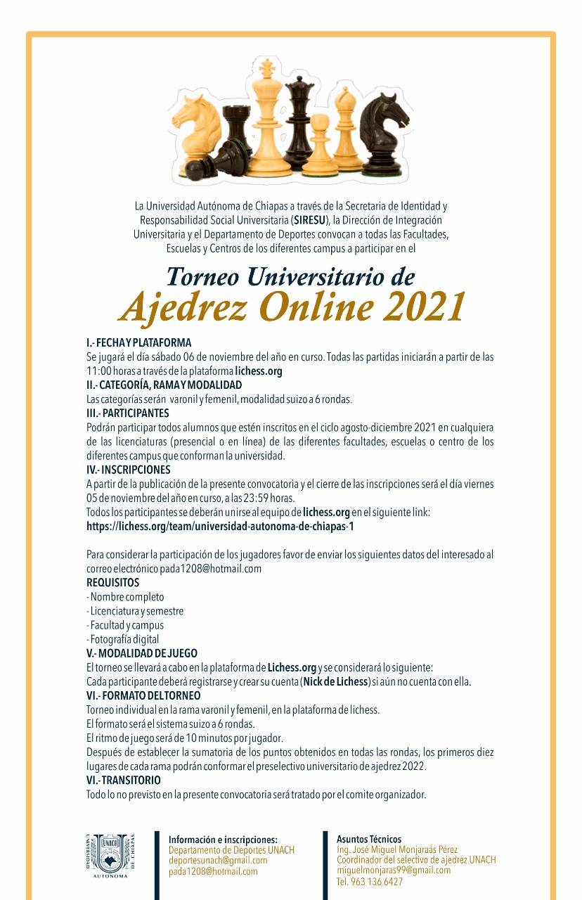 3º Torneo ADAU interuniversitario de ajedrez online 2021 - Facultad de  Ingenieria