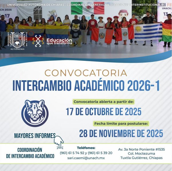 ¡CONVOCATORIA ABIERTA! Intercambio Académico 2026-1