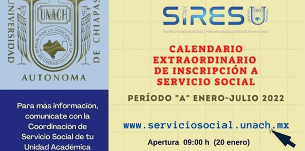 CALENDARIO EXTRAORDINARIO DE INSCRIPCIÓN AL SERVICIO SOCIAL