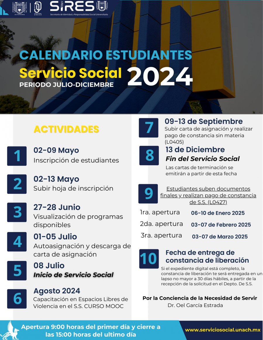 ATENTO AVISO DEL SERVICIO SOCIAL 2024