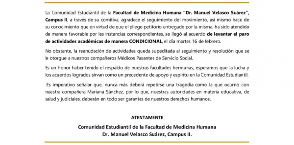 COMUNICADO A LA COMUNIDAD ESTUDIANTIL UNACH